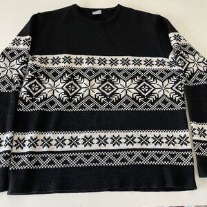 Vintage Retro Nordic Fair Isle Après-Ski Knit Wool Sweater Snowflake 70’s 80’s L